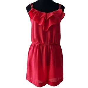 Chic by Jacob Coral Dressy Ruffled Romper Pockets Size Small